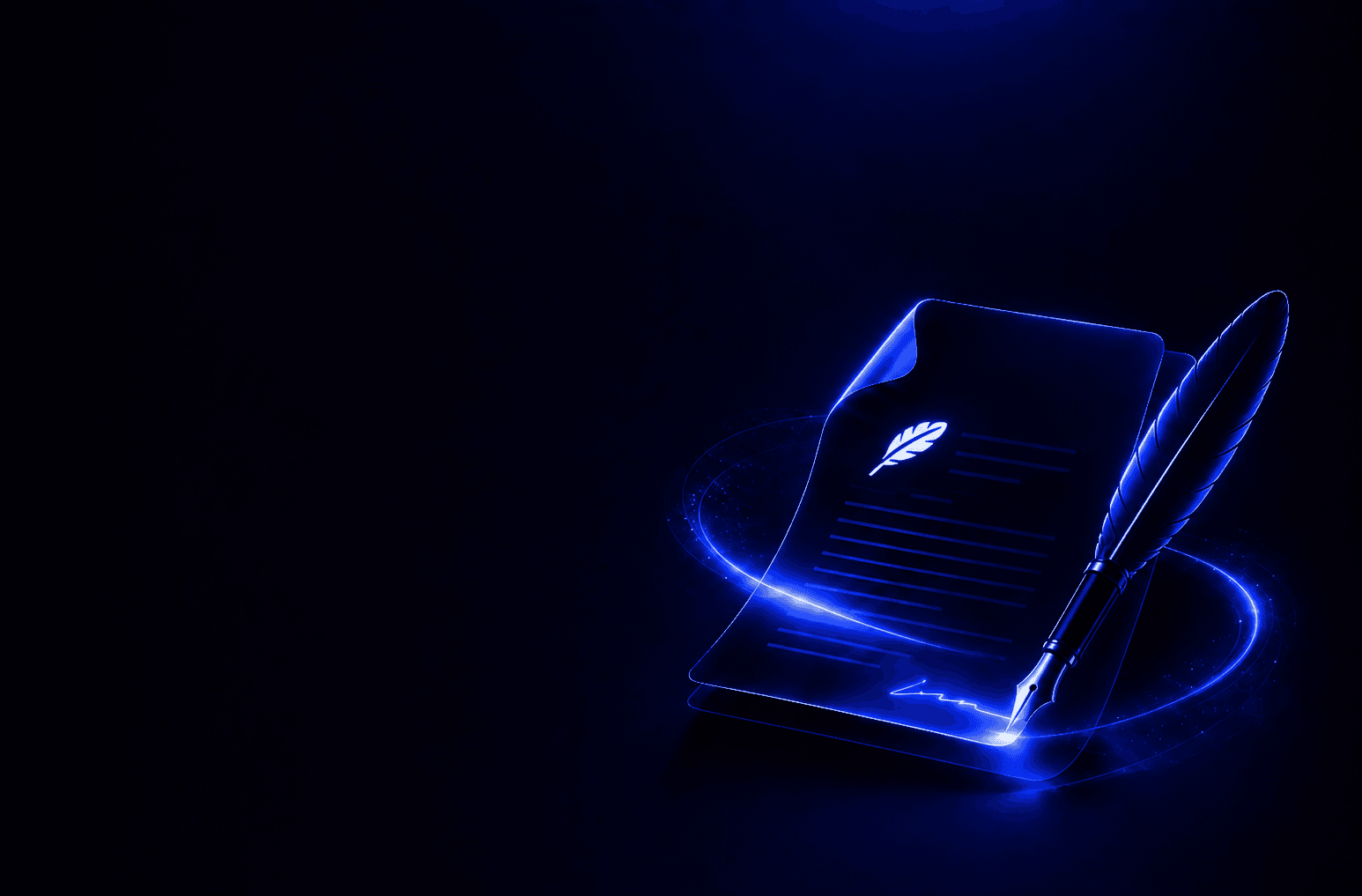 A glowing proposal page and quill on a dark sapphire ground
